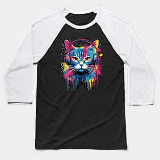 Cat wearing headphones. Baseball T-Shirt